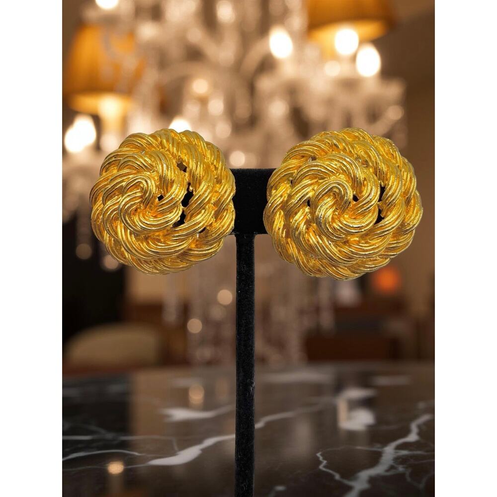 Anne Klein Rope Swirl Gold Clip Earrings (Unsigned)